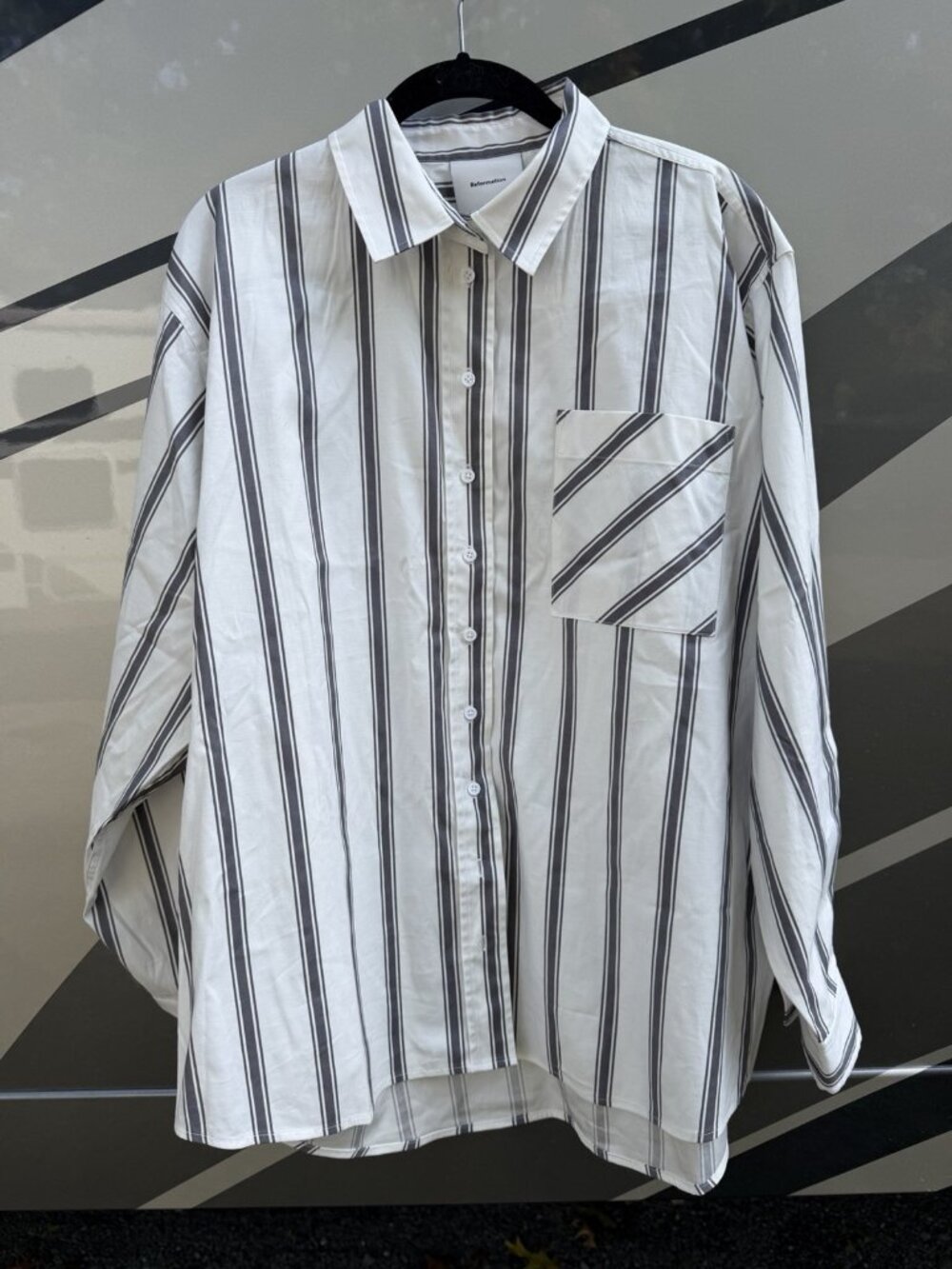 Reformation Will Oversized boyfriend shirt white gray striped menswear M